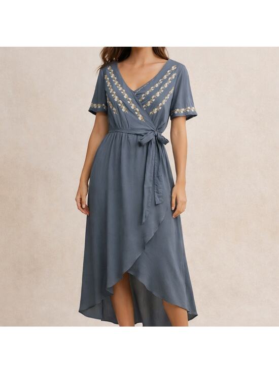 JODIFL Dresses & Skirts - Embroidered Wrap Maxi Dress Size S Cottagecore Boho Hippie Peasant Gypsy Floral